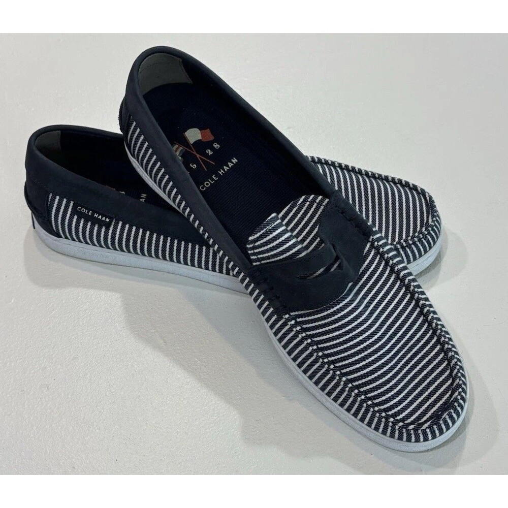 Cole Haan Men 12 Slip On Penny Loafer Navy White Nantucket Beach Striped Casual